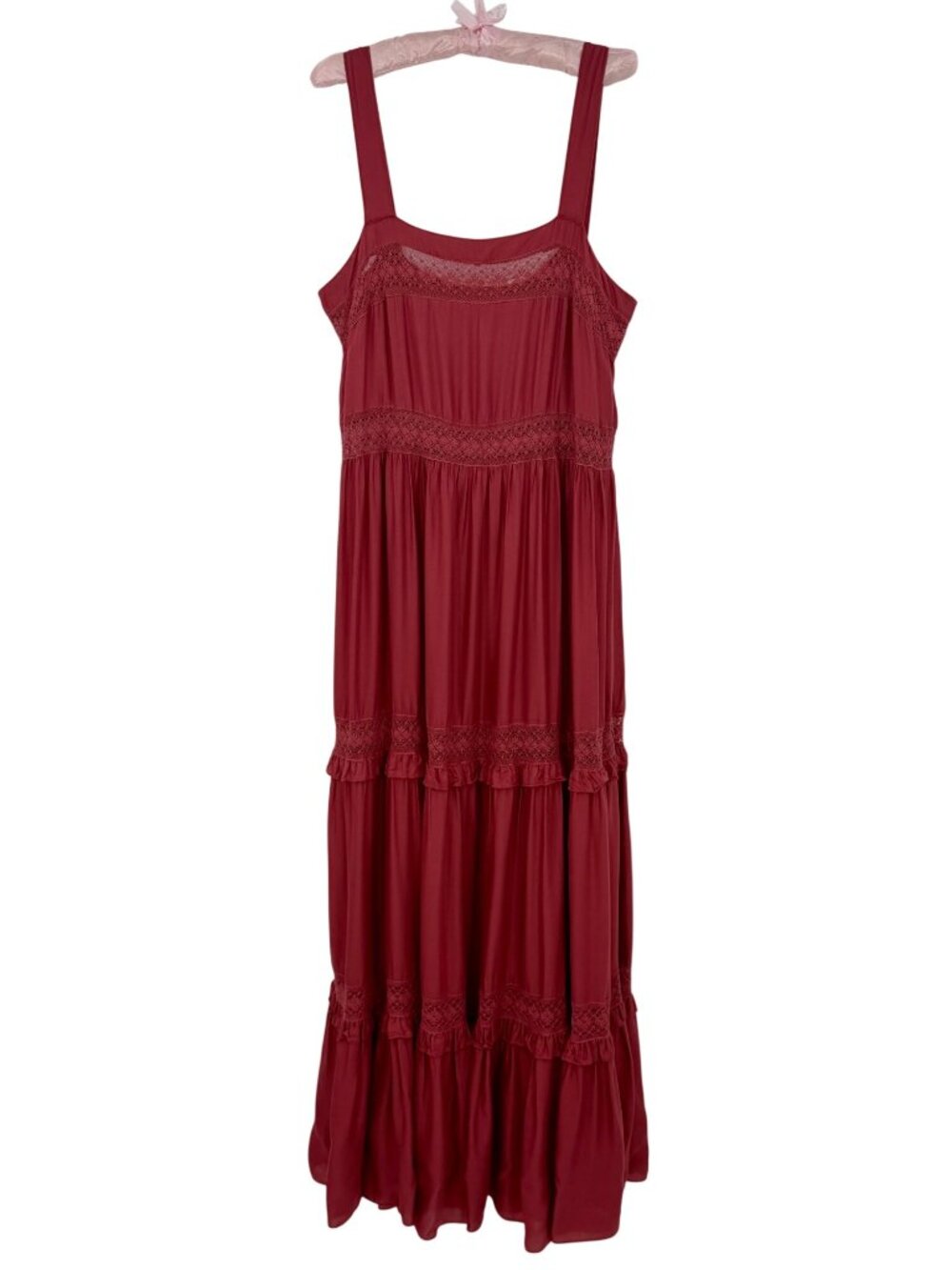 Free People Lace Trim Tiered Ruffle Maxi Slip Dress M | Whimsical Ethereal Boho - Picture 2 of 16
